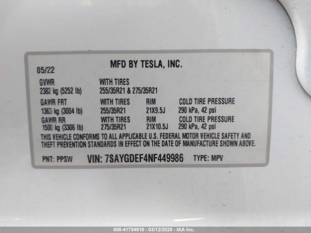 7SAYGDEF4NF449986 Tesla Model Y Performance Dual Motor All-wheel Drive