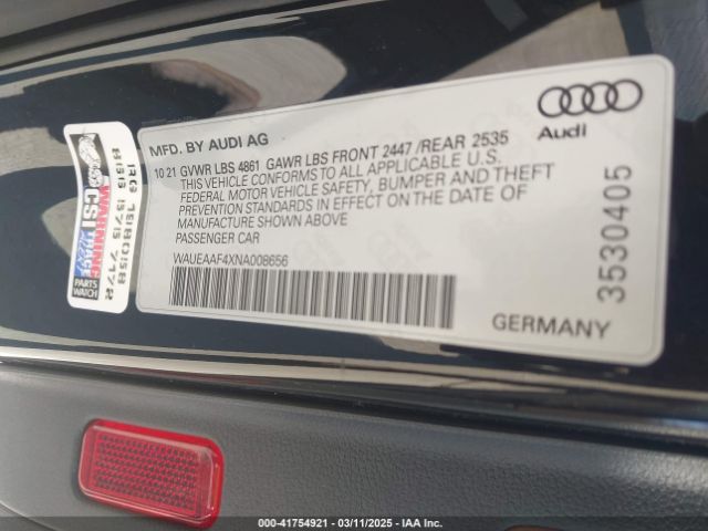 WAUEAAF4XNA008656 Audi A4 Premium Plus 45 Tfsi S Line Quattro S Tronic