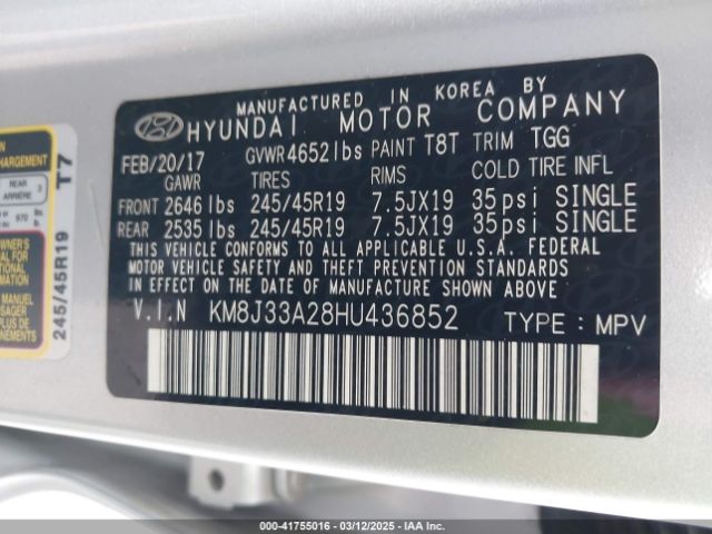 KM8J33A28HU436852 Hyundai Tucson Sport