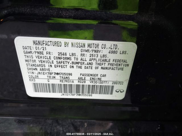 JN1EV7BP7MM705096 Infiniti Q50 LUXE