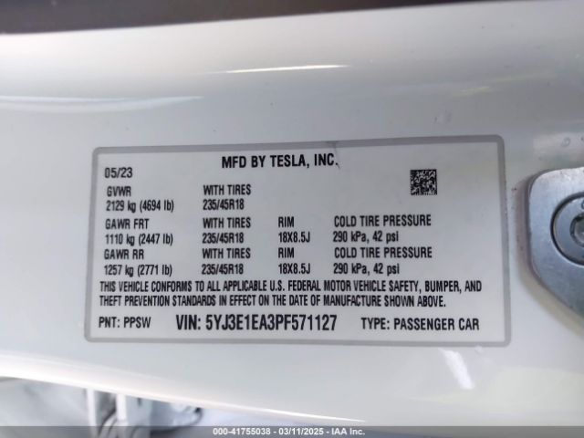 2023 TESLA MODEL 3 5YJ3E1EA3PF571127 Photo 8