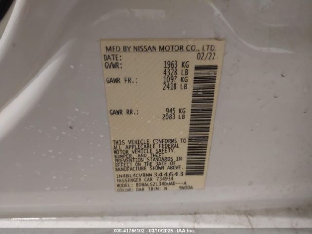 1N4BL4CV8NN344643 Nissan Altima Sr Fwd