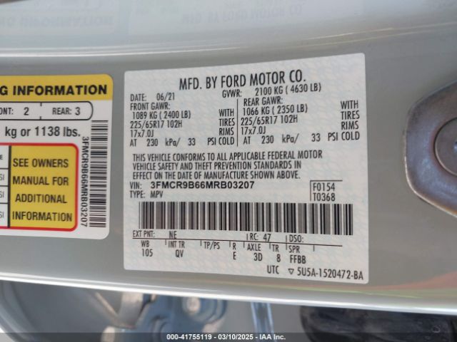 3FMCR9B66MRB03207 Ford Bronco Sport Big Bend