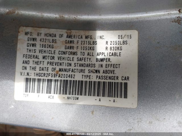 1HGCR2F59FA200462 Honda Accord Sport