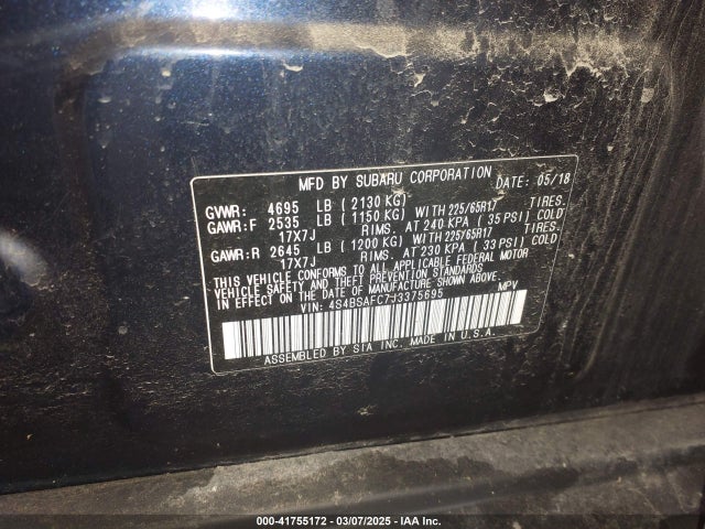 4S4BSAFC7J3375695 Subaru Outback 2.5i Premium