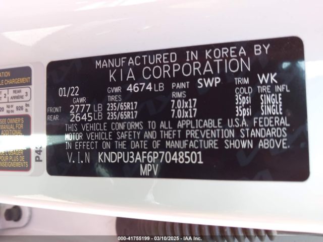 KNDPU3AF6P7048501 KIA Sportage Lx