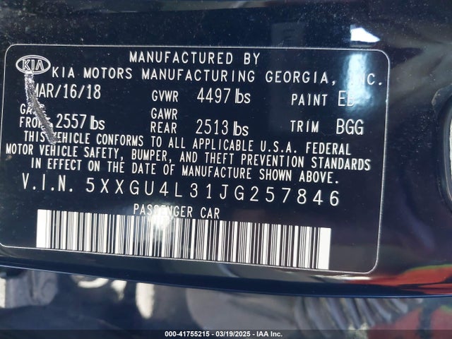 5XXGU4L31JG257846 KIA OPTIMA EX