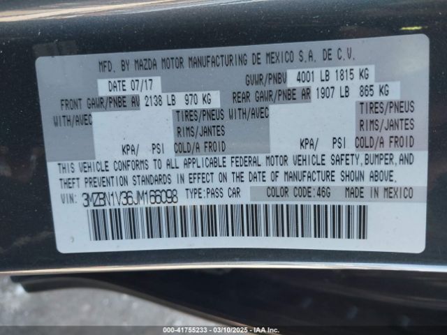 3MZBN1V36JM166098 Mazda Mazda3 Touring