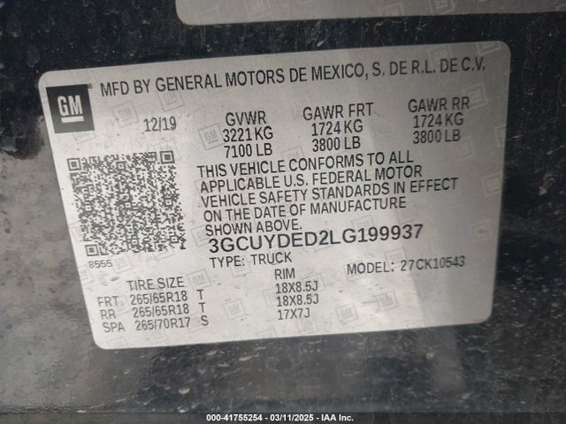 3GCUYDED2LG199937 Chevrolet Silverado 1500 4wd  Short Bed Lt