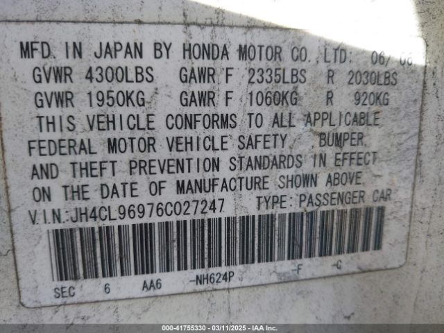 2006 ACURA TSX JH4CL96976C027247 Photo 8