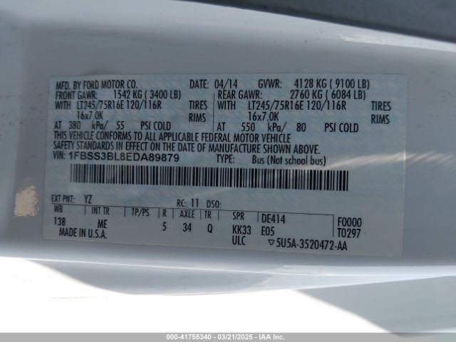 1FBSS3BL8EDA89879 Ford E-350 Super Duty Xlt