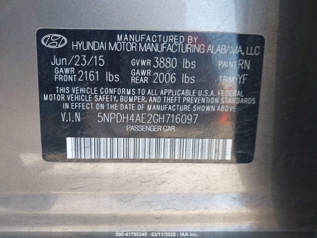 5NPDH4AE2GH716097 Hyundai ELANTRA SE