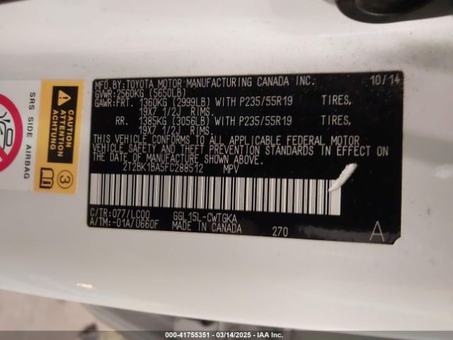 2T2BK1BA5FC288512 Lexus RX 350
