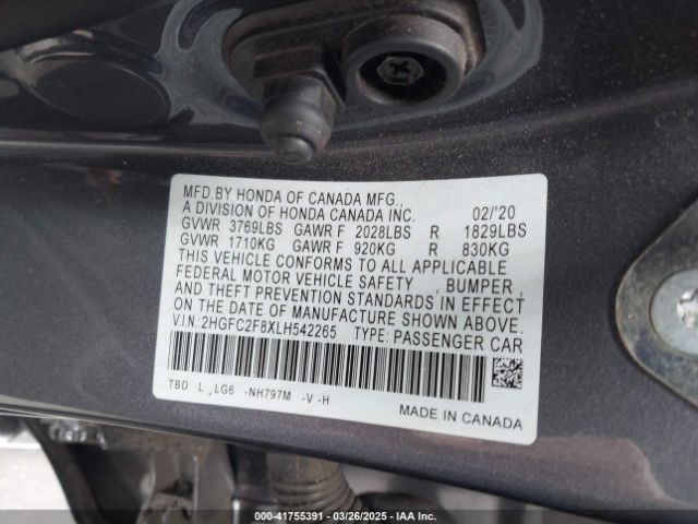 2HGFC2F8XLH542265 Honda Civic Sport