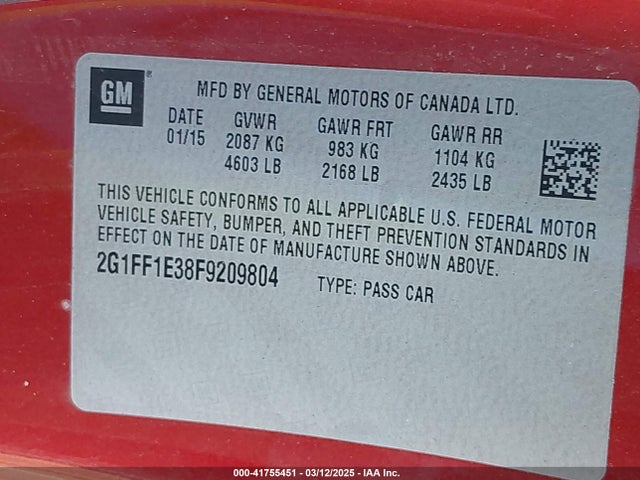 Chevrolet Camaro 2lt 2015 2G1FF1E38F9209804 Image 9