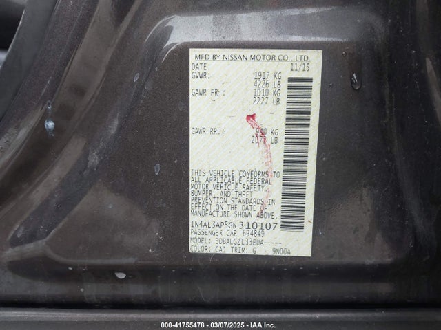1N4AL3AP5GN310107 Nissan Altima 2.5 S