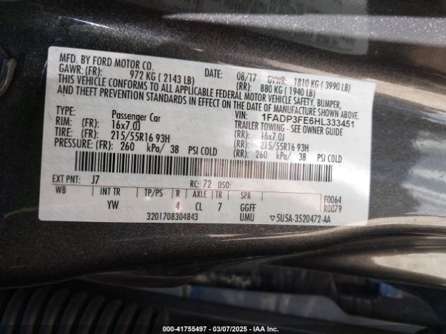 1FADP3FE6HL333451 Ford FOCUS SE