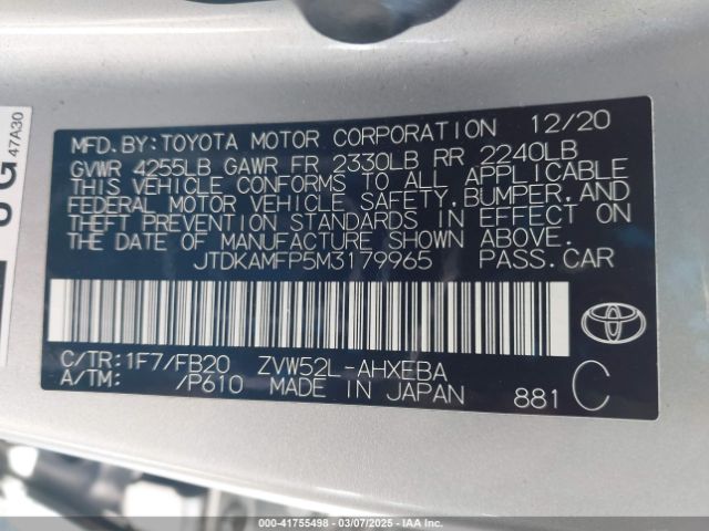 JTDKAMFP5M3179965 Toyota Prius Prime Le