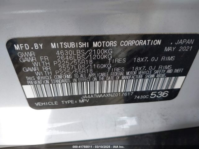 2022 MITSUBISHI ECLIPSE CROSS JA4ATWAAXNZ017617 Photo 8