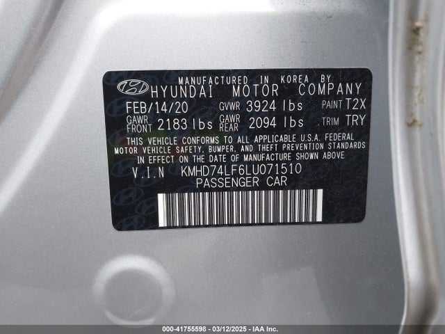 KMHD74LF6LU071510 Hyundai ELANTRA SE