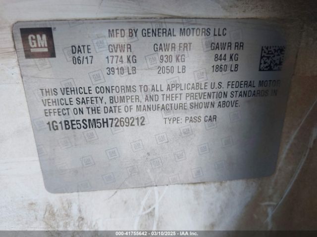 1G1BE5SM5H7269212 Chevrolet Cruze Lt Auto