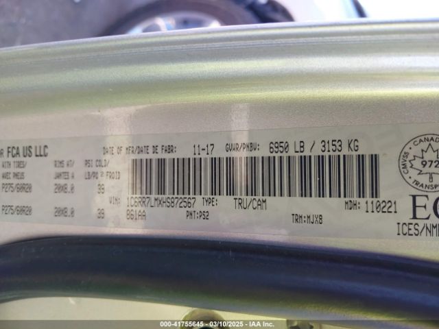 1C6RR7LMXHS872567 RAM 1500 Slt
