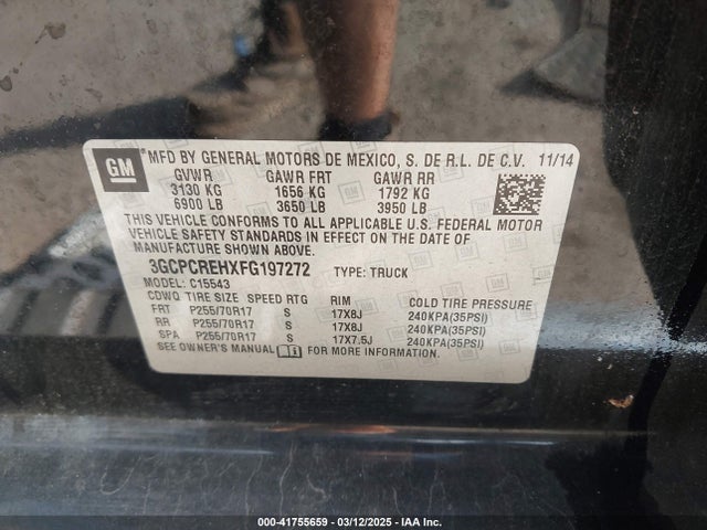 3GCPCREHXFG197272 Chevrolet Silverado 1500 1lt