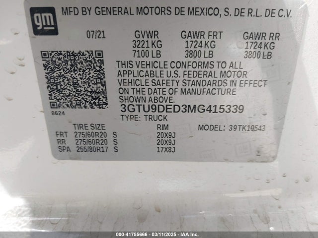 3GTU9DED3MG415339 GMC SIERRA 1500