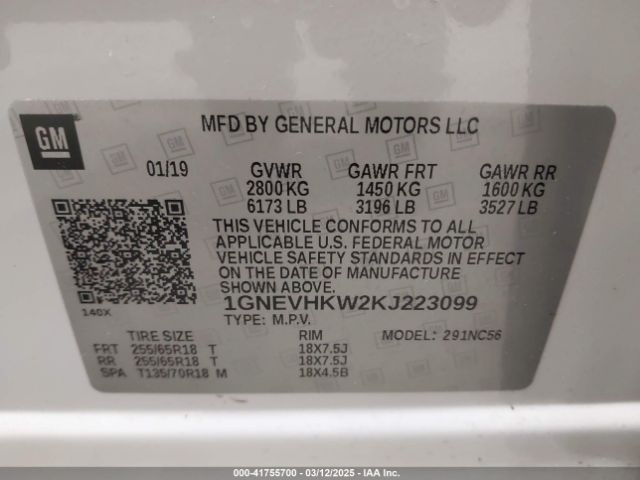 1GNEVHKW2KJ223099 Chevrolet Traverse 3lt