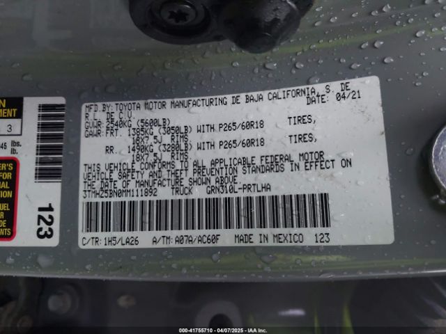 3TMHZ5BN0MM111892 Toyota Tacoma Limited