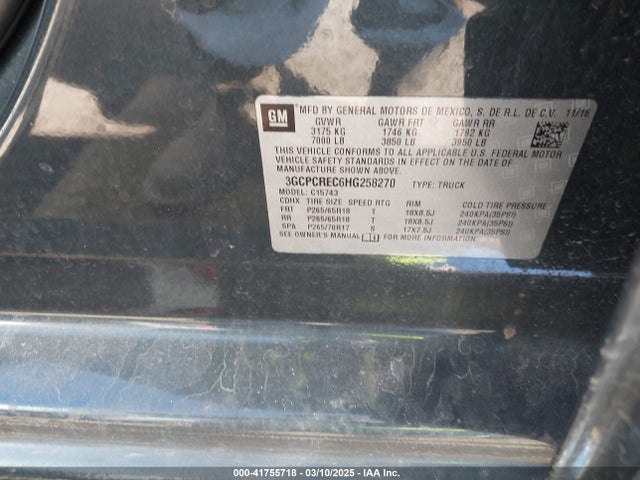 3GCPCREC6HG258270 Chevrolet Silverado 1500 1lt