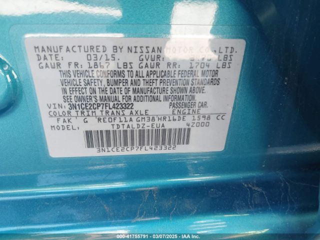 3N1CE2CP7FL423322 Nissan Versa Note Sv