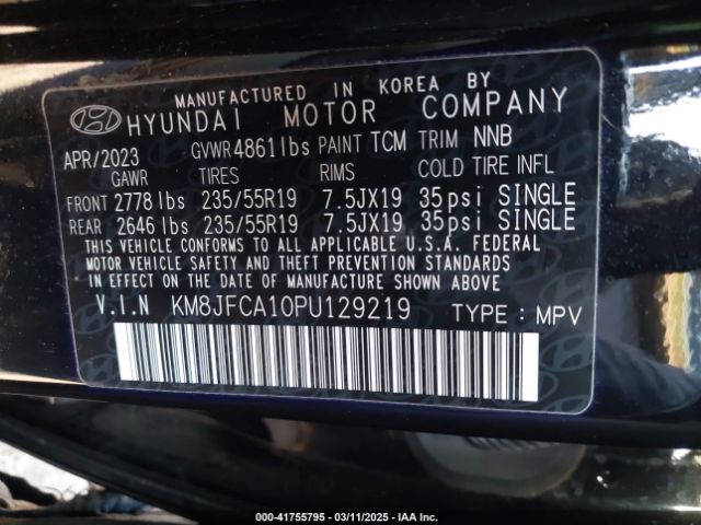 KM8JFCA10PU129219 Hyundai Tucson Hybrid Sel Convenience