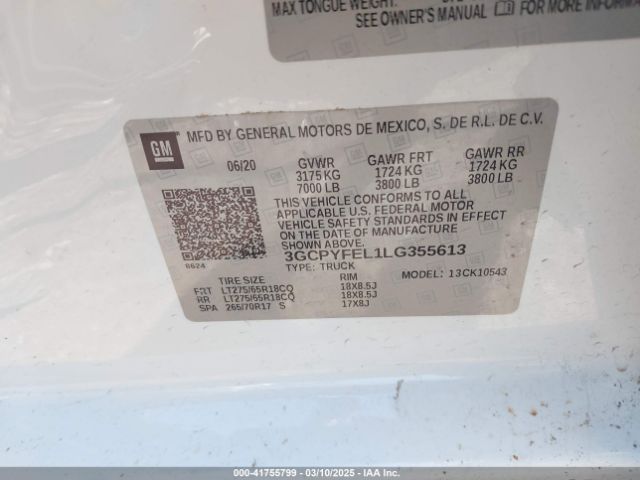 3GCPYFEL1LG355613 Chevrolet Silverado 1500