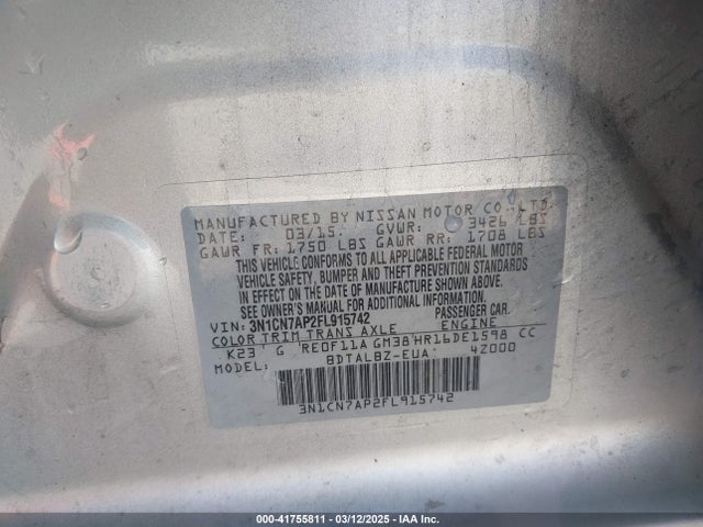 Nissan Versa 1.6 Sv 2015 3N1CN7AP2FL915742 Image 9
