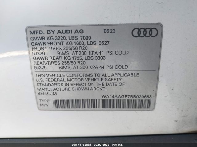 WA14AAGE7RB020683 Audi Q8 E-tron Premium Quattro