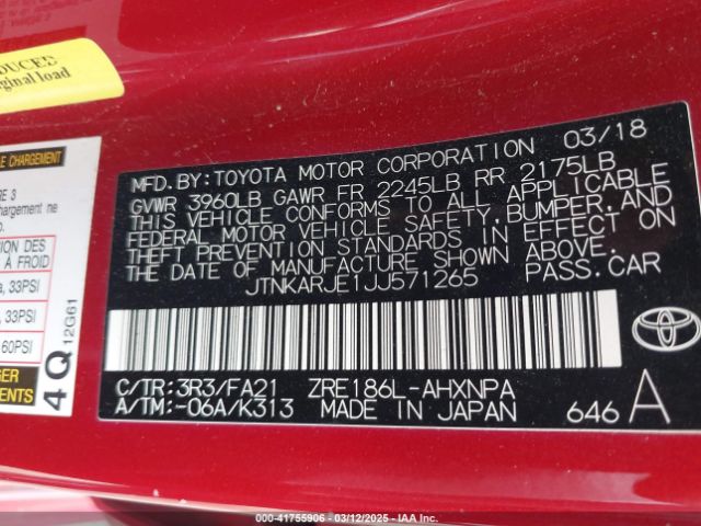 JTNKARJE1JJ571265 Toyota COROLLA IM