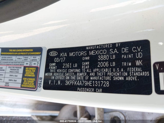 3KPFK4A79HE131728 KIA FORTE LX
