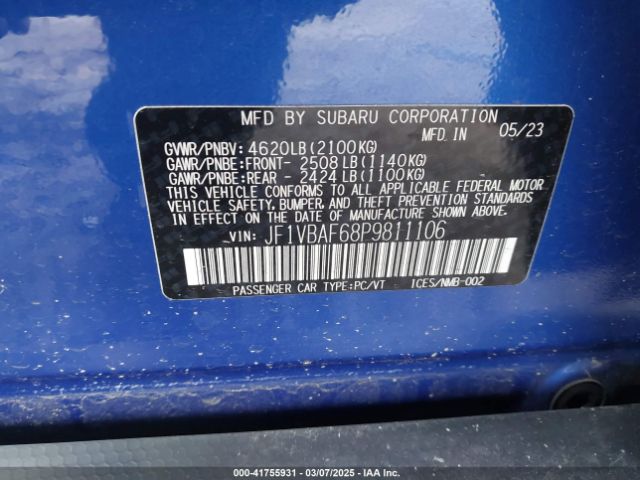 JF1VBAF68P9811106 Subaru Wrx Premium