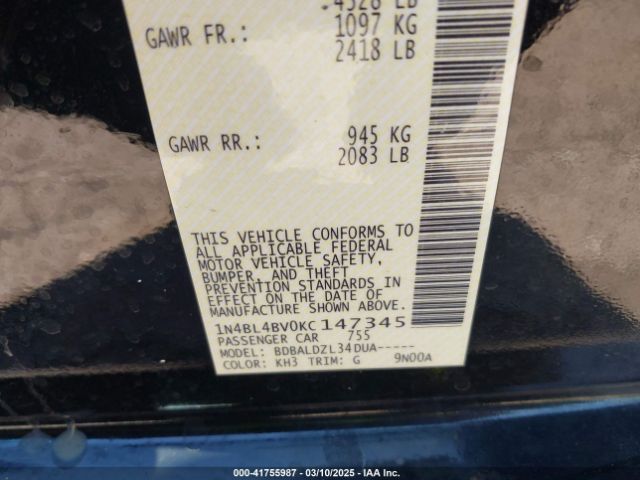 1N4BL4BV0KC147345 Nissan Altima 2.5 S