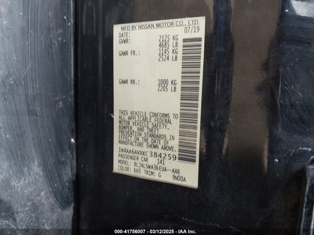 1N4AA6AVXKC384259 Nissan Maxima 3.5 Sr
