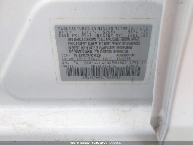 3N1AB7AP2JY235433 Nissan SENTRA S