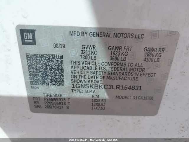 1GNSKBKC3LR154831 Chevrolet Tahoe 4wd Lt