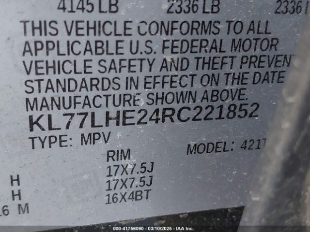 KL77LHE24RC221852 Chevrolet Trax Fwd Lt