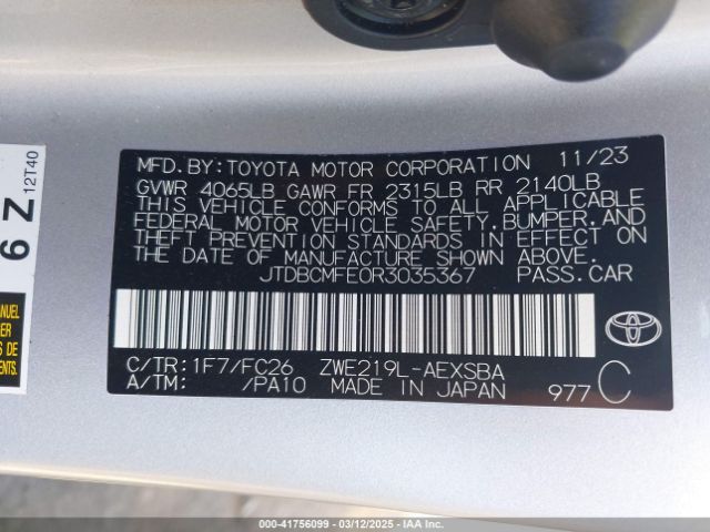 JTDBCMFE0R3035367 Toyota Corolla Hybrid Se