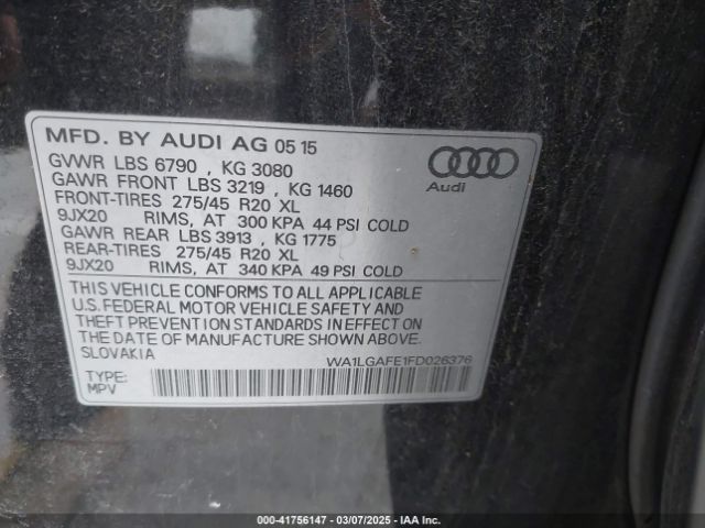 WA1LGAFE1FD026376 Audi Q7 3.0t Premium