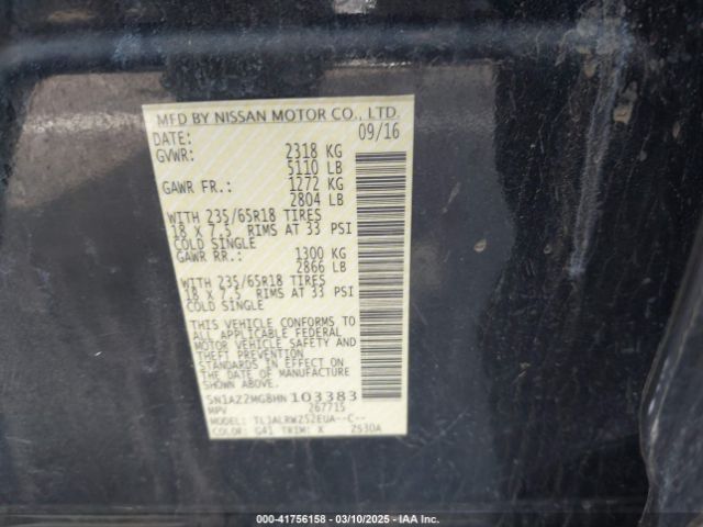 5N1AZ2MG8HN103383 Nissan MURANO SL