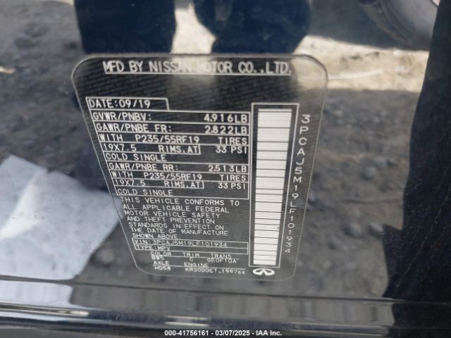 3PCAJ5M19LF101934 Infiniti Qx50 Luxe