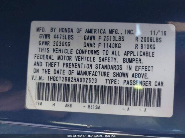 1HGCT2B82HA002603 Honda Accord Ex-l V6