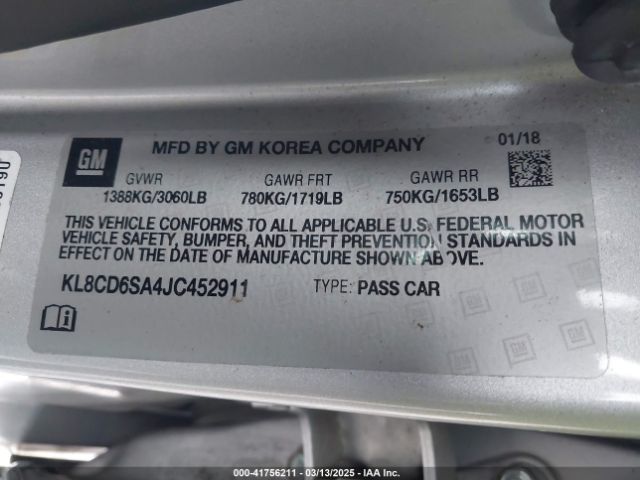 KL8CD6SA4JC452911 Chevrolet Spark 1lt Cvt